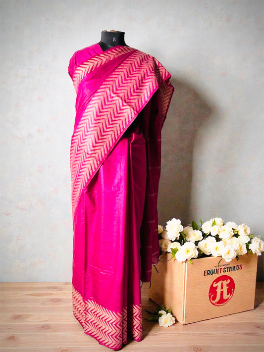 Fuchsia Pink Bhagalpuri Handwoven Tussar Silk Saree