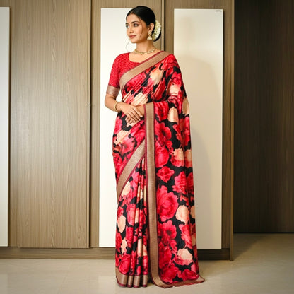 Pure Gajji Silk Saree with Digital Floral Print