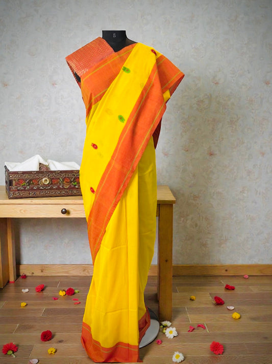 Yellow Pure Cotton Assam Handloom Saree