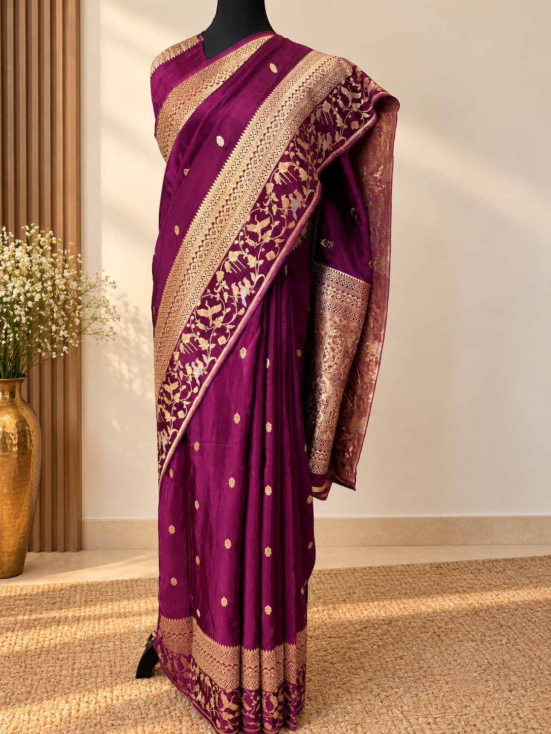 Wine Designer Pure Russian Crepe Silk Saree