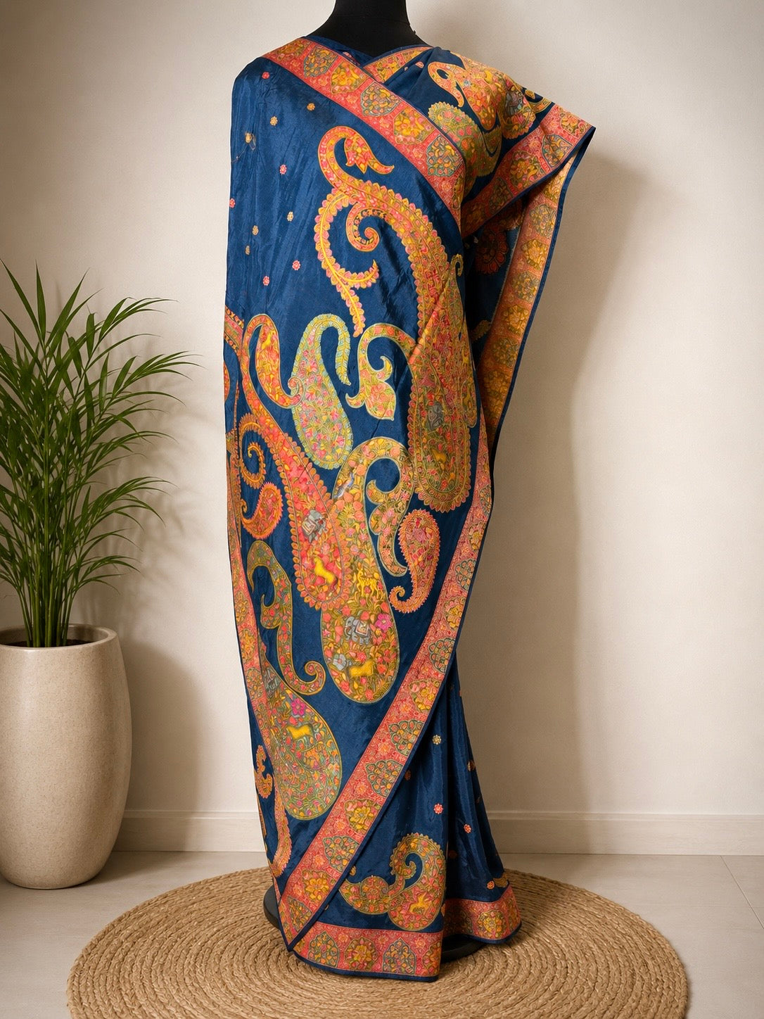 Peacock Blue Pure Pashmina Kani Silk Saree