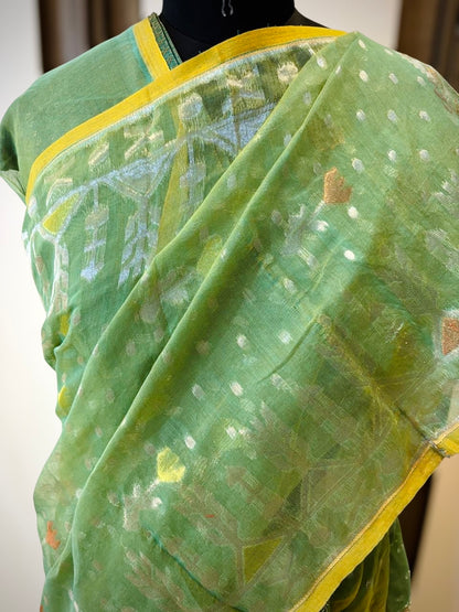 Green Pure Handwoven Dhakai Jamadani