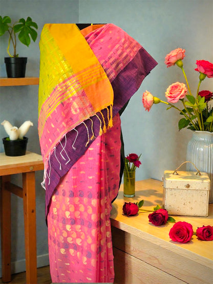 Soft Pink Handwoven Pure Cotton Jamdani Saree