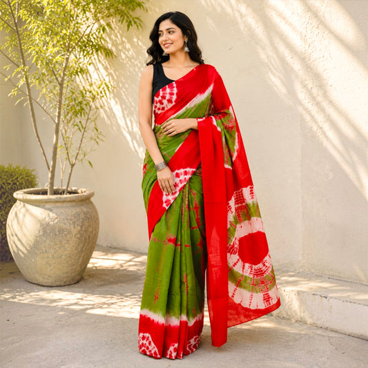Hand Block Print Saree Mul Cotton Pure Handloom Saree- Red