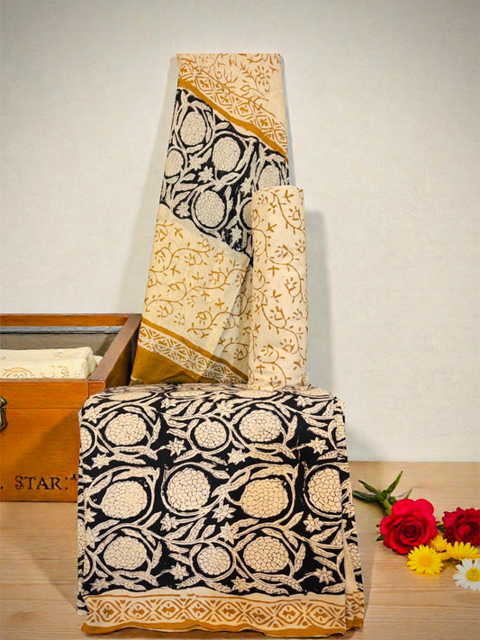 Black- 3PC Cotton Unstitched Bagru Handblock Dress Material