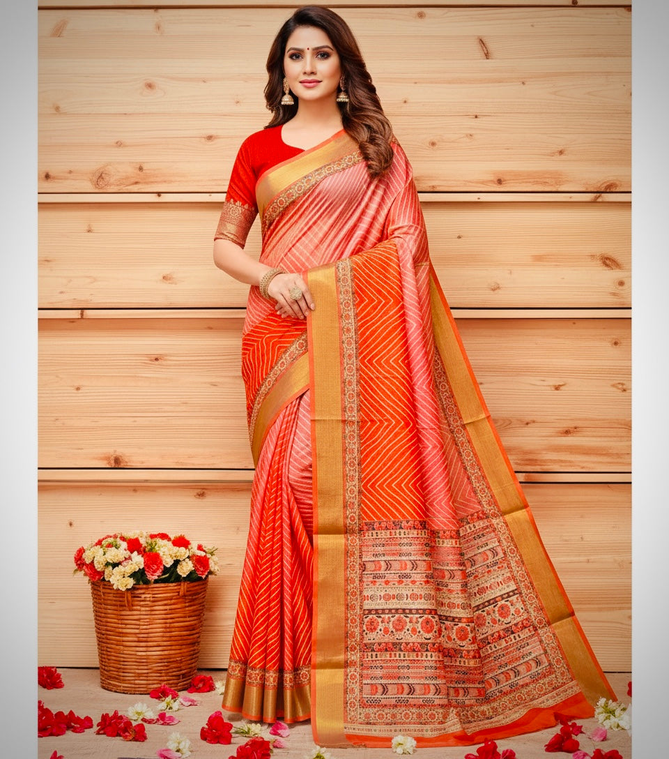 Multicolored Muslin Lehariya Saree