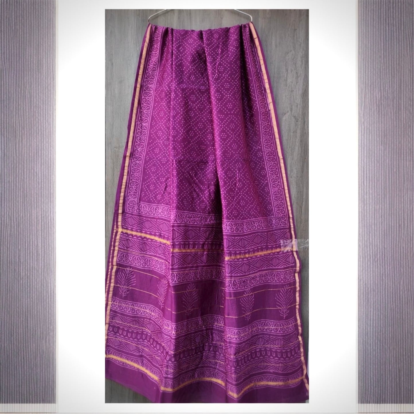 Pure Chanderi Silk Handblock Print Saree- Purple