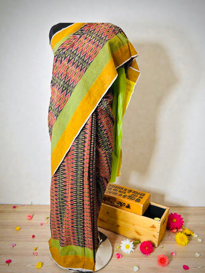 Pochampally Ikat Pure Handloom Mercerised Cotton Saree- Green