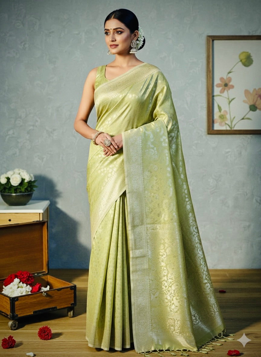 Pista Green- Tissue Banarasi Saree