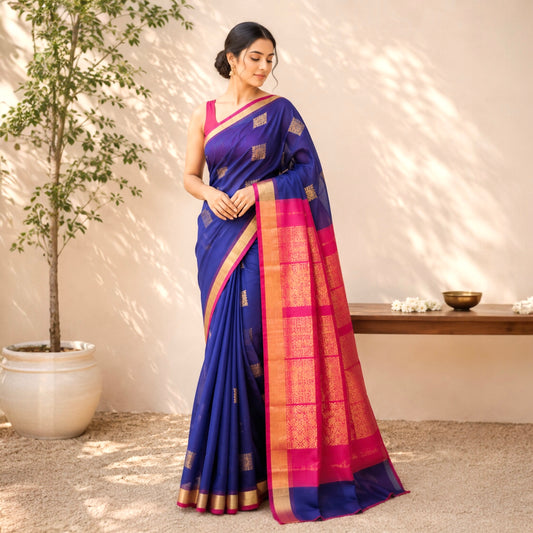 Pure Handloom Kovai Silk Cotton Saree -Blue