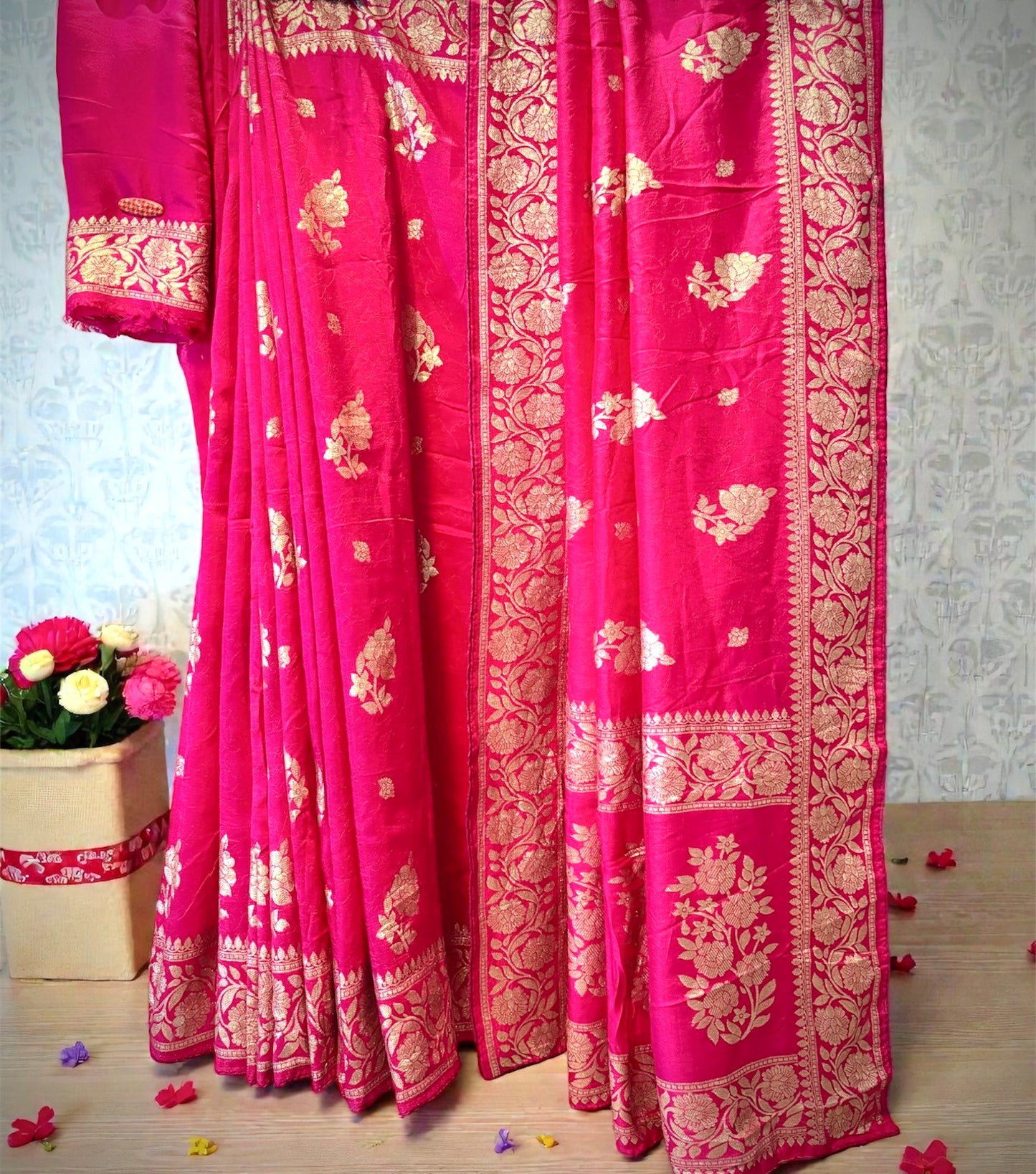 Rani Pink Dola Silk Banarasi Saree