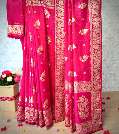 Rani Pink Dola Silk Banarasi Saree