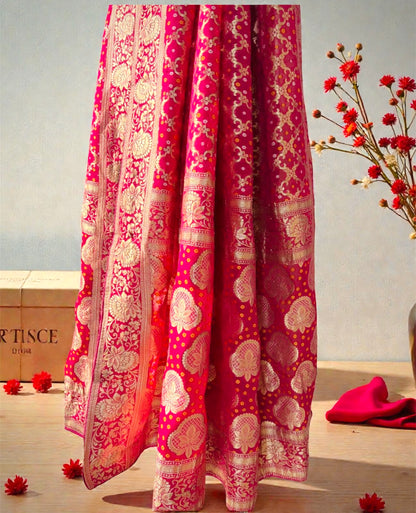 Pink Pure Khaddi Georgette Bandhej Dupatta