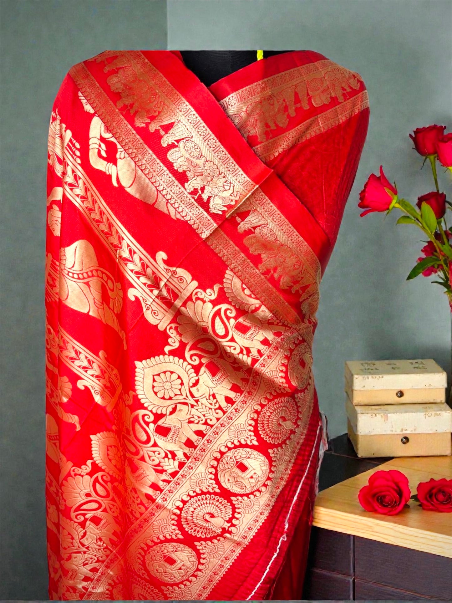 Red Traditional Bangalore Silk Baluchari Saree