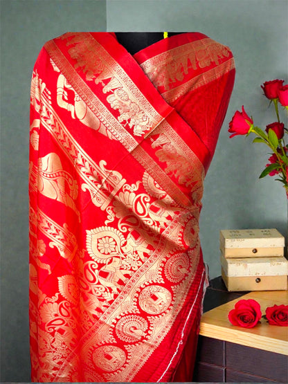 Red Traditional Bangalore Silk Baluchari Saree