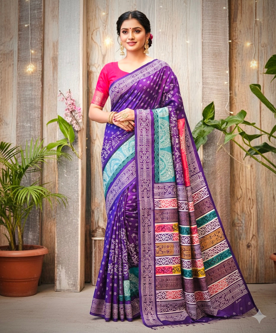 Multicoloured Kalashree Saree- Blue