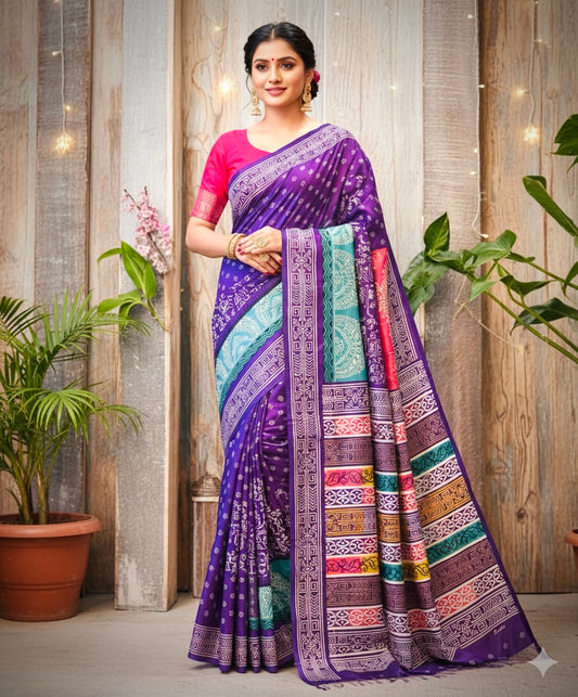 Multicoloured Kalashree Saree- Blue