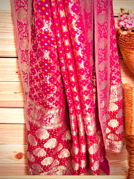 Pink Pure Khaddi Georgette Bandhej Dupatta