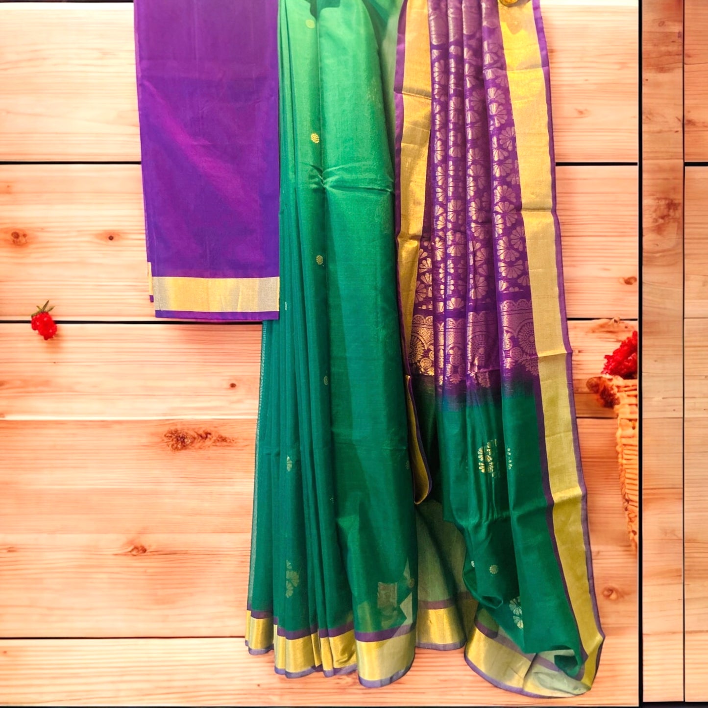Pure Handloom Kovai Silk Cotton Saree -Green