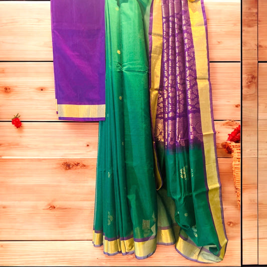 Pure Handloom Kovai Silk Cotton Saree -Green
