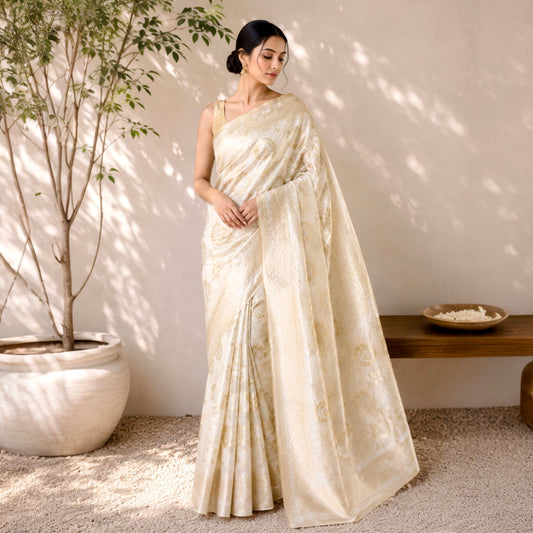 Designer Tissue Semi-Silk Banarasi Saree- Off White