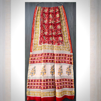 Pure Chanderi Silk Handblock Print Saree- Red