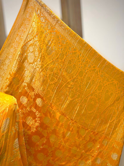 Khaddi Georgette Handloom Banarasi Saree- Gold Zari