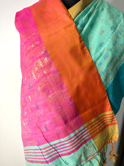 Jade Green Handwoven Cotton Jamdani Saree