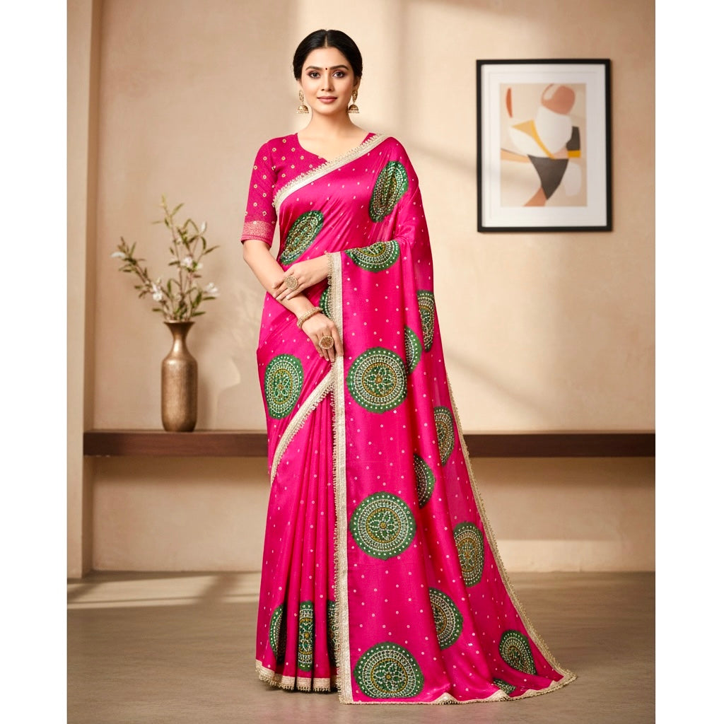 Bandhani Saree Laddu Bandhej- Pink