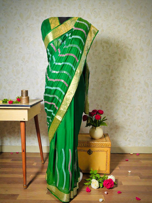 Green Sequins Hand Embroidered Pure Chinnon Saree