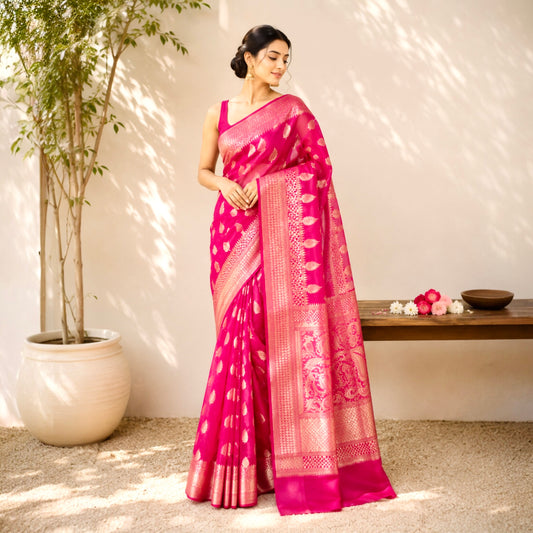 Pure Handloom Kora Banarasi Silk Saree