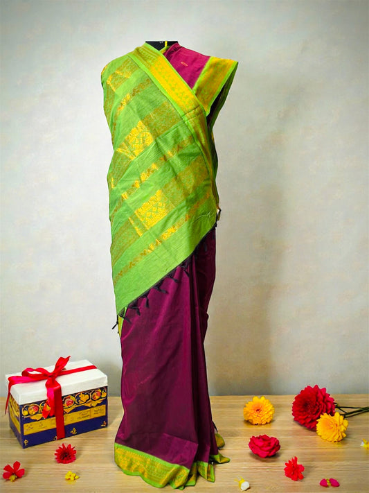 Kota Gadwal Saree- Magenta Pink