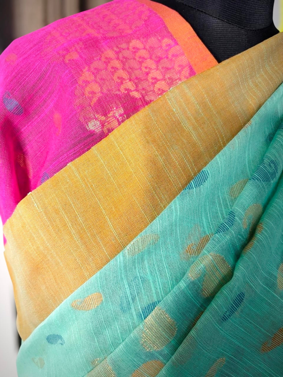 Jade Green Handwoven Cotton Jamdani Saree