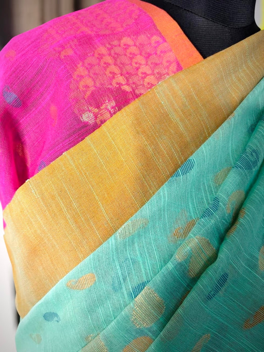 Jade Green Handwoven Cotton Jamdani Saree