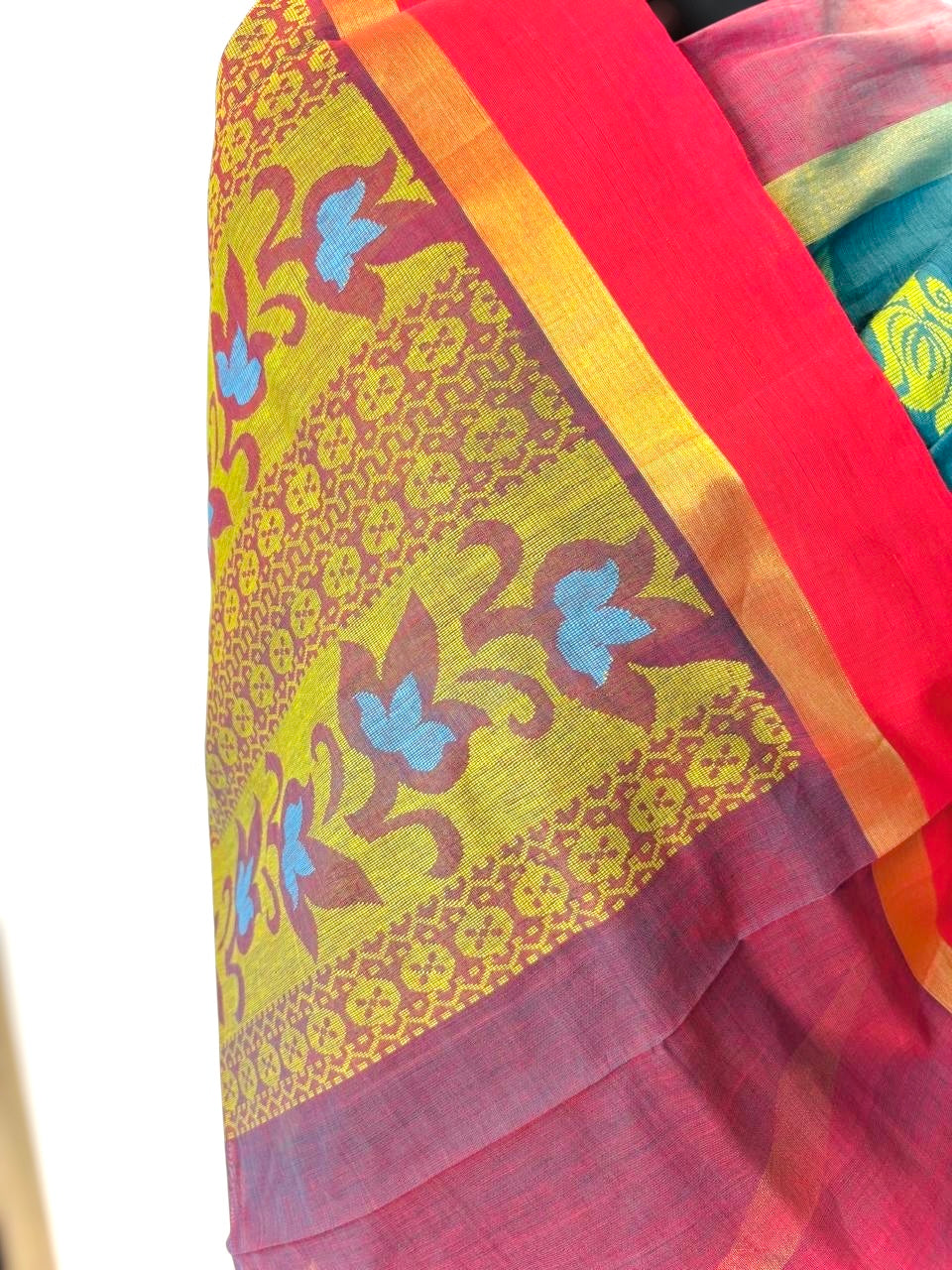 Handwoven Kanchi Cotton Saree- Teal
