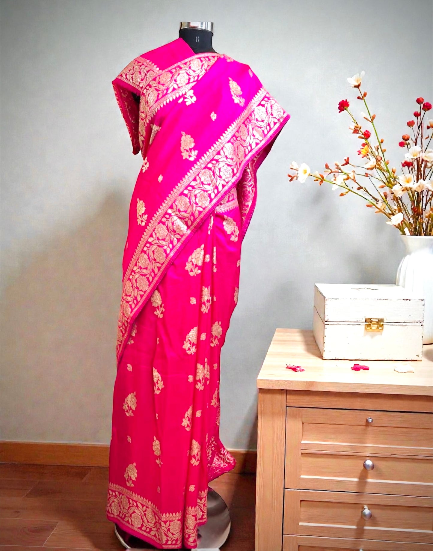 Rani Pink Dola Silk Banarasi Saree
