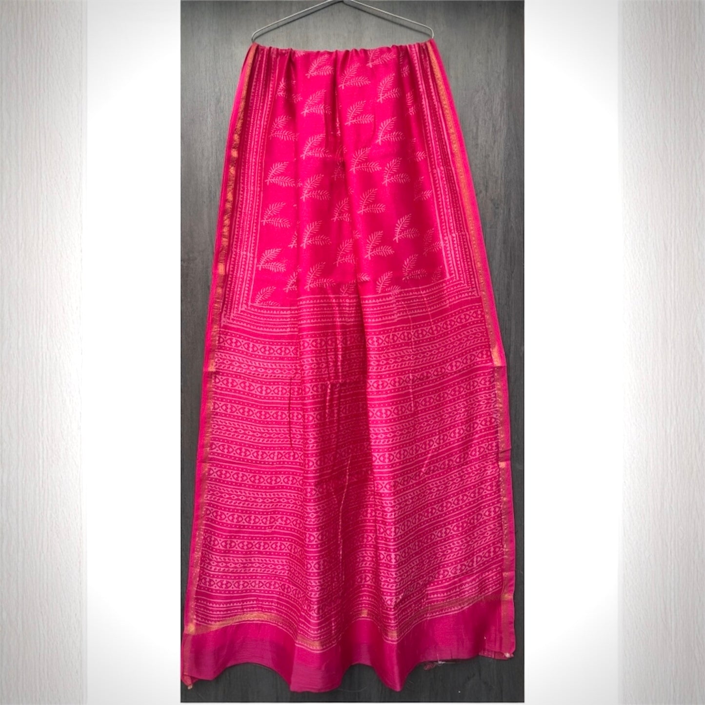 Pure Chanderi Silk Handblock Print Saree- Rani Pink