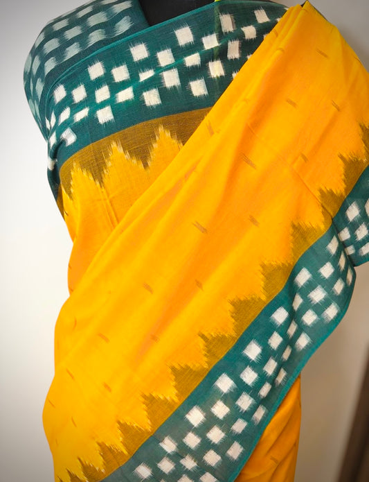 Sunflower Yellow Pure Handwoven Ikkat Cotton Saree