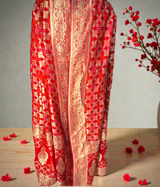 Red Pure Khaddi Georgette Bandhej Dupatta