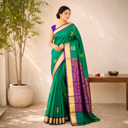 Pure Handloom Kovai Silk Cotton Saree -Green