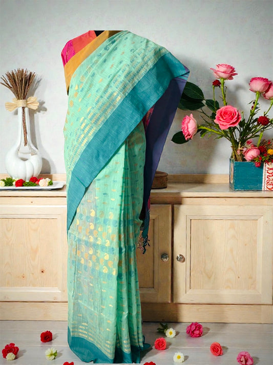 Jade Green Handwoven Cotton Jamdani Saree