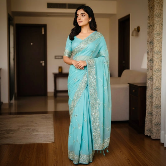 Rajputi Royal Simmer Chiffon Heavy Gotta Patti Saree