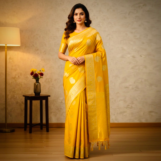 Khaddi Georgette Banarasi Saree- Yellow