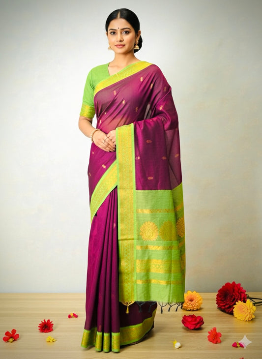 Kota Gadwal Saree- Magenta Pink