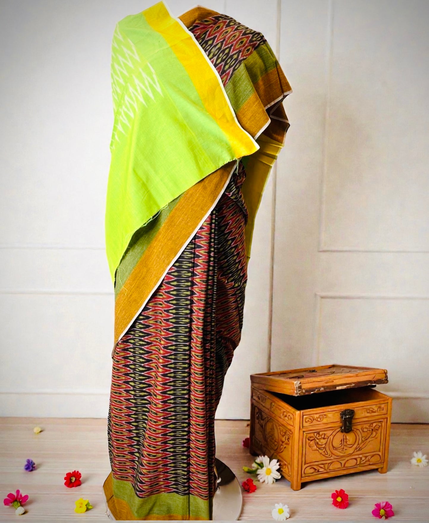Pochampally Ikat Pure Handloom Mercerised Cotton Saree- Green