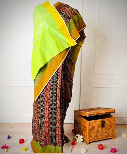Pochampally Ikat Pure Handloom Mercerised Cotton Saree- Green