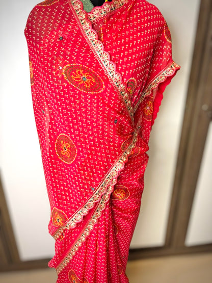 Red Georgette Bandhej Saree