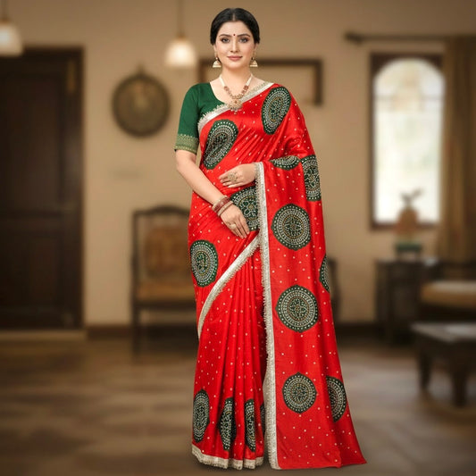 Bandhani Saree Laddu Bandhej- Red