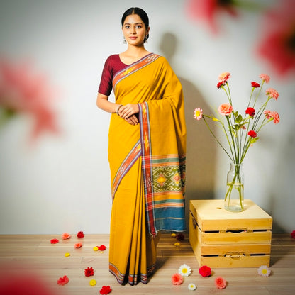 Pochampally Ikat Pure Handloom Mercerised Cotton Saree- Olive Green