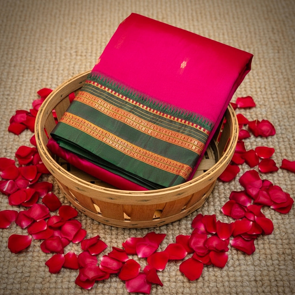 Narayan Peth Paithani Semi-Silk Saree- Pink